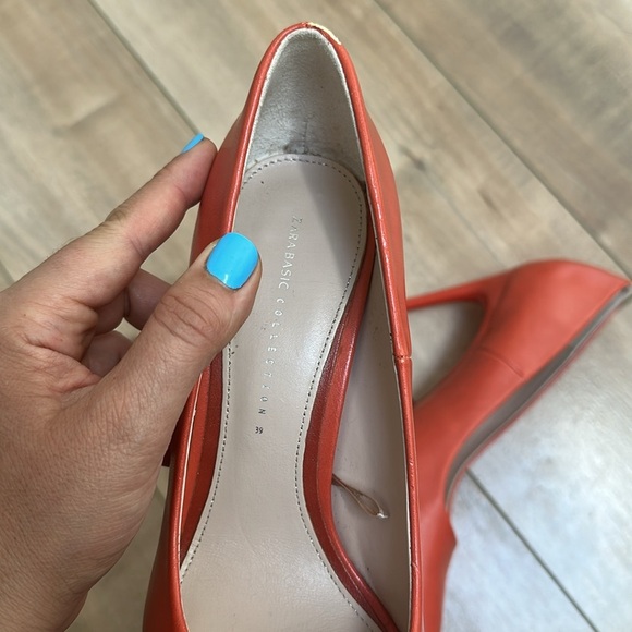 ZARA Basic Orange Pump Pointy Heels Sz 39 (8) - Picture 9 of 10